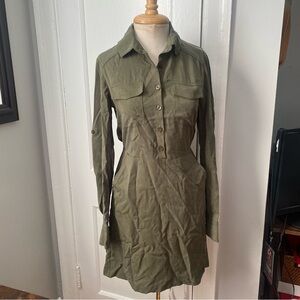NWT New BCBGeneration long sleeve olive green shirt dress XS with pockets